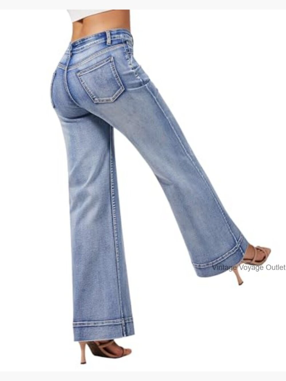 High Waisted Wide Leg Jeans Casual Stretchy Baggy Loose Long Trouser - Picture 5 of 6